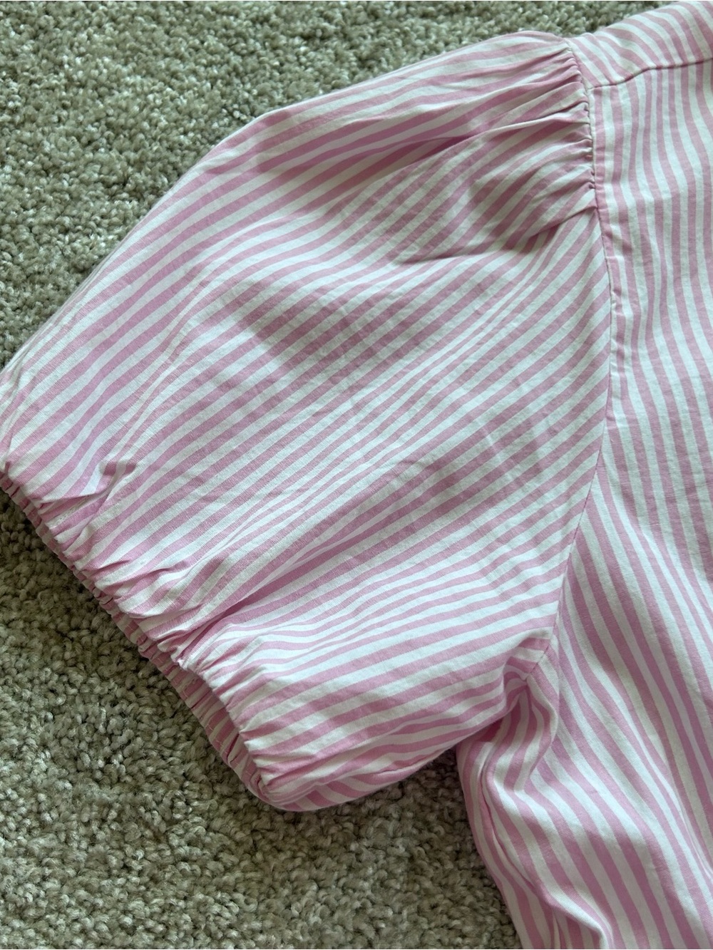 J. Crew Pink White Striped Puff Sleeve Shirtdress Size 8 Cotton Blend Pockets - Picture 5 of 10